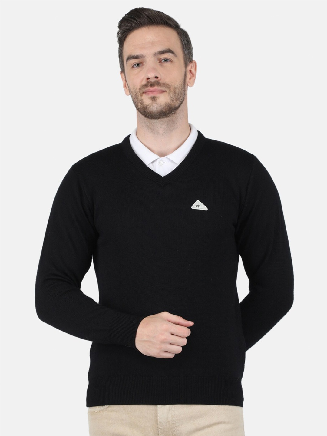 

Monte Carlo V-Neck Long Sleeve Woollen Pullover, Black