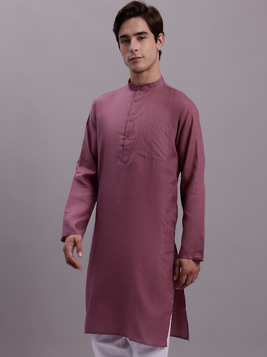 

Jompers Band collar Pure cotton Straight Kurta, Magenta