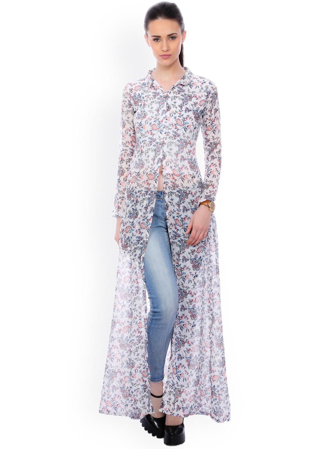 SCORPIUS Women White Printed Maxi Top