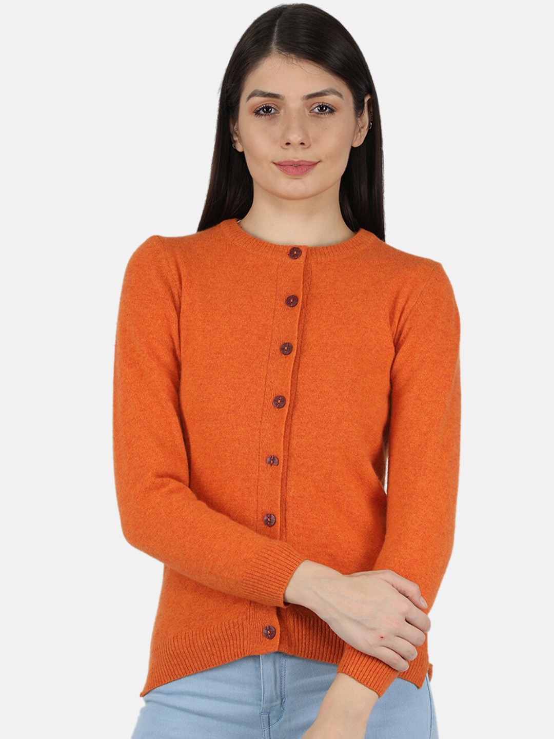 

Monte Carlo Round Neck Woollen Cardigan, Orange