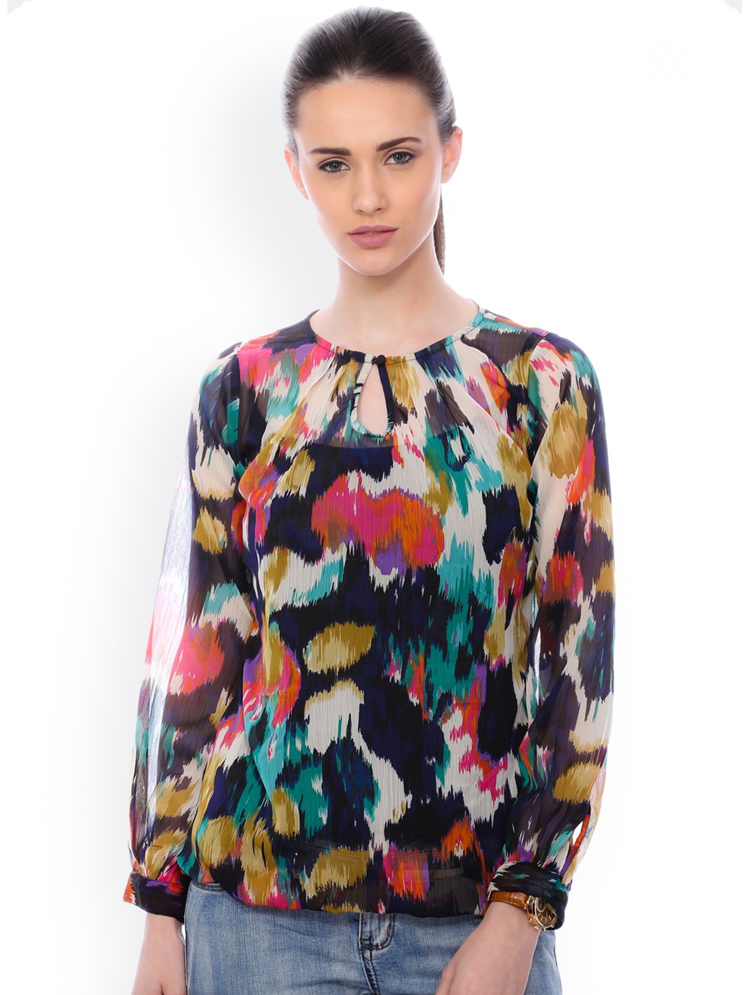 

SCORPIUS Women Multicoloured Printed Blouson Top, Multi