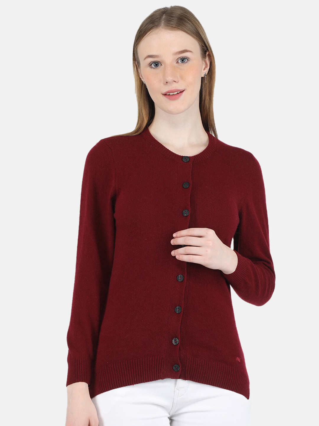 

Monte Carlo Round Neck Woollen Cardigan, Maroon