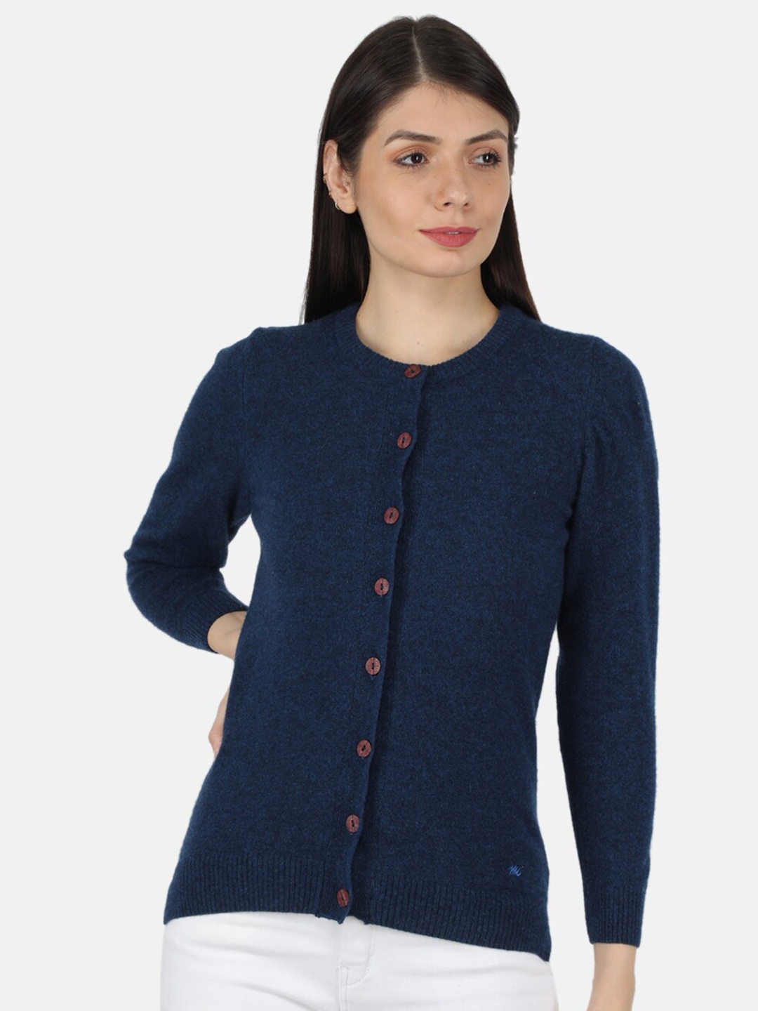 

Monte Carlo Round Neck Woollen Cardigan, Blue