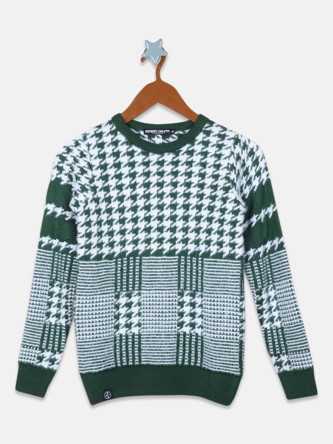 

Monte Carlo Boys Cable Knit Pullover With Fuzzy Detail, Green