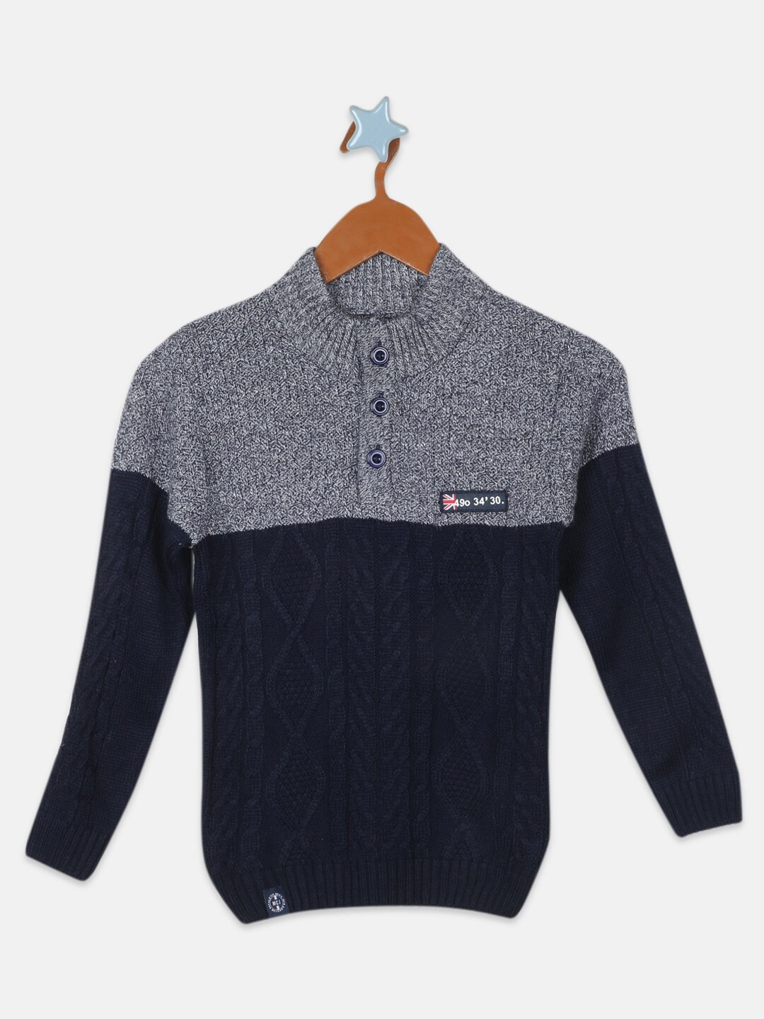 

Monte Carlo Boys Self Design Turtle Neck Cable Knit Pullover, Blue