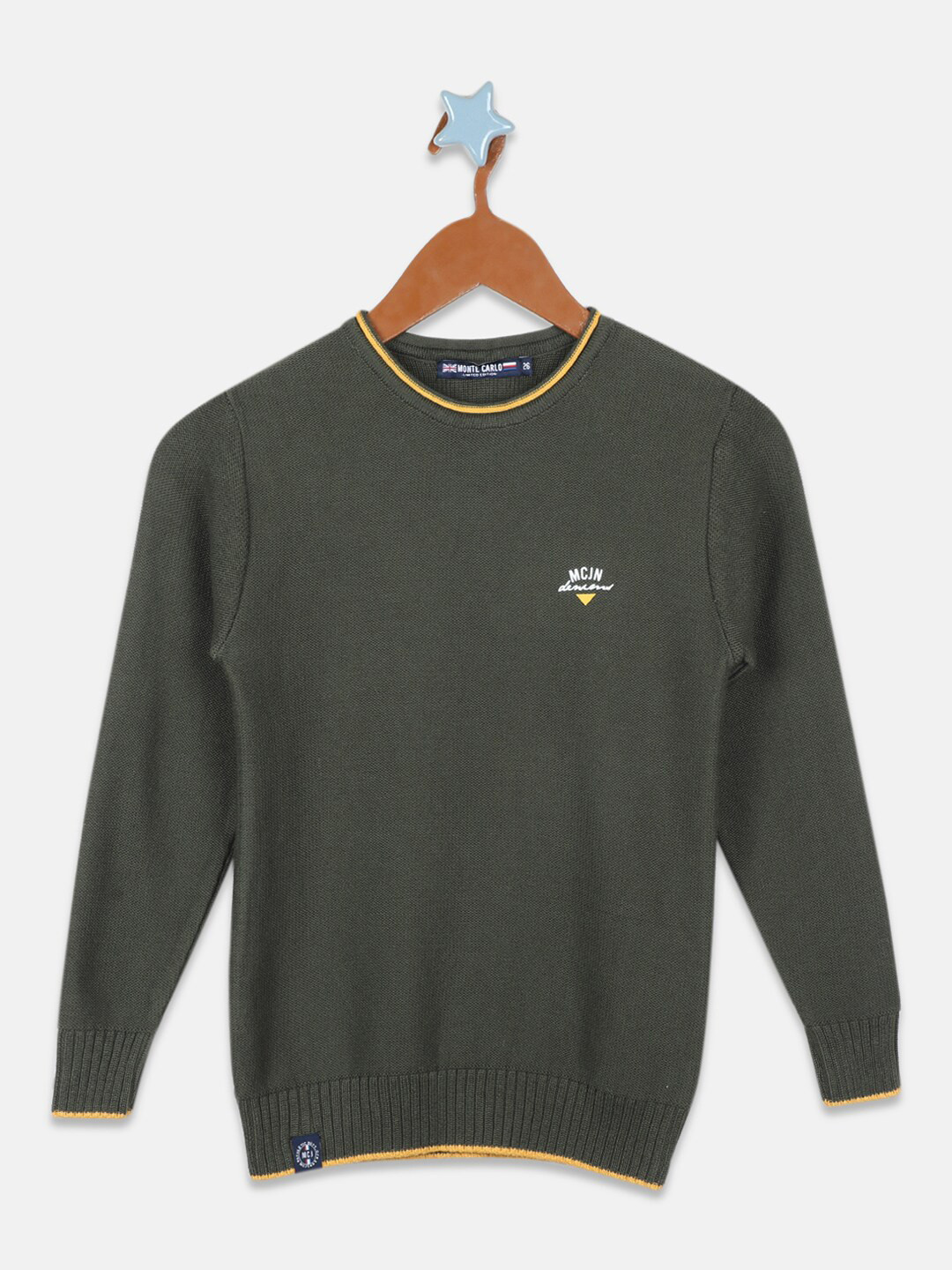 

Monte Carlo Boys Pure Cotton Ribbed Pullover, Olive