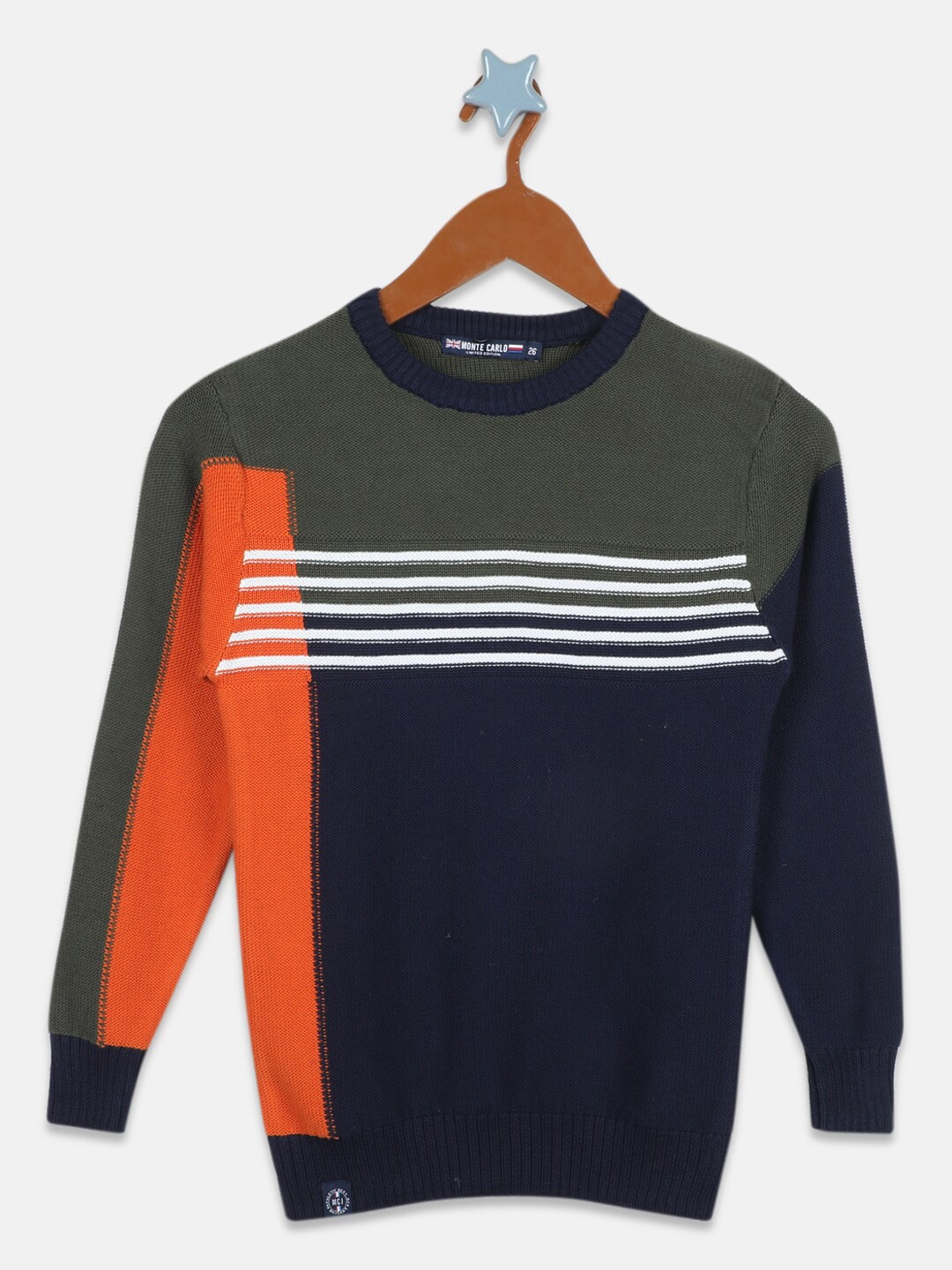 

Monte Carlo Boys Colourblocked Printed Cotton Pullover, Blue