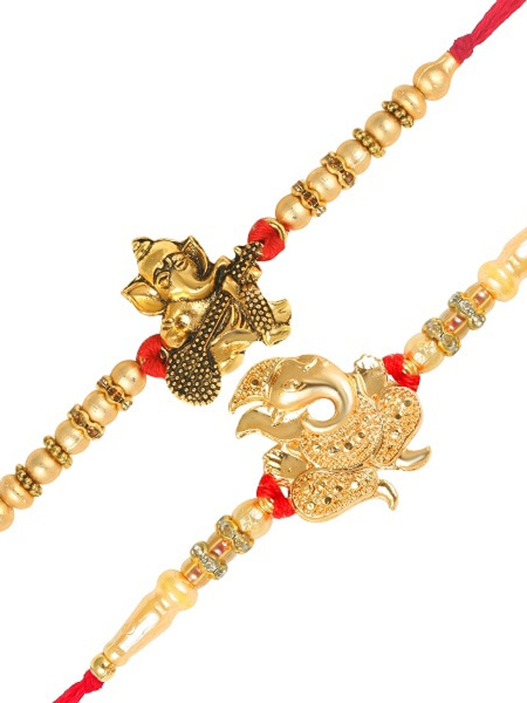 

Vighnaharta Men Set of 2 Lord Ganesha Charm StuddedRakhis With Roli& Chawal, Gold