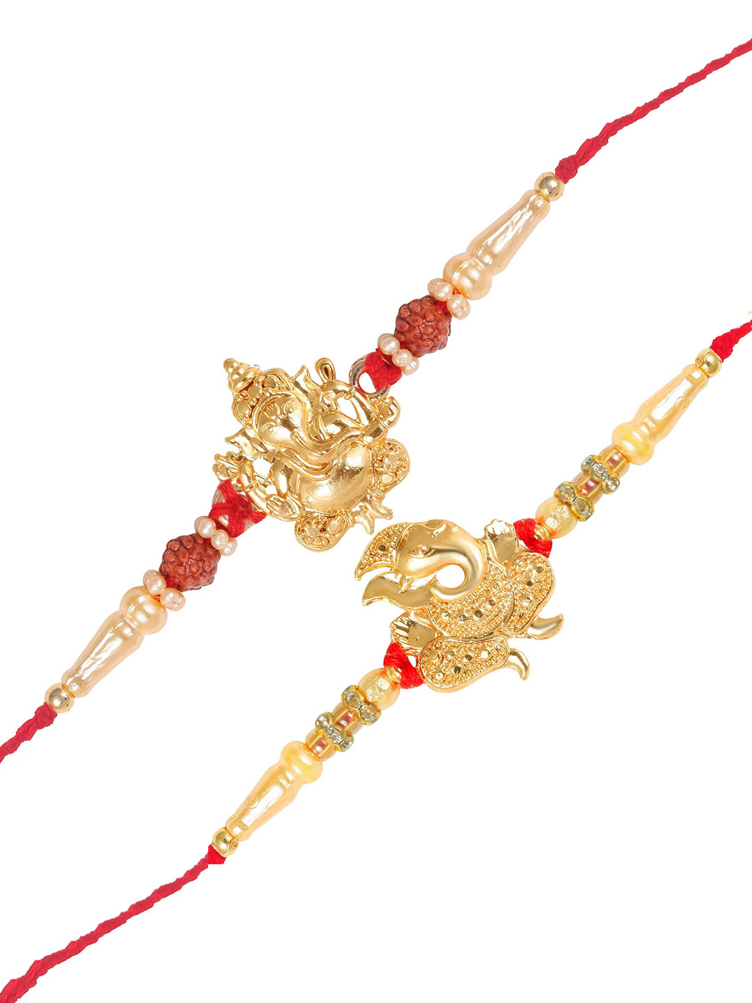 

Vighnaharta Men Set Of 2 Ganpati & Mangalmurti Rakhi With Roli & Chawal, Gold