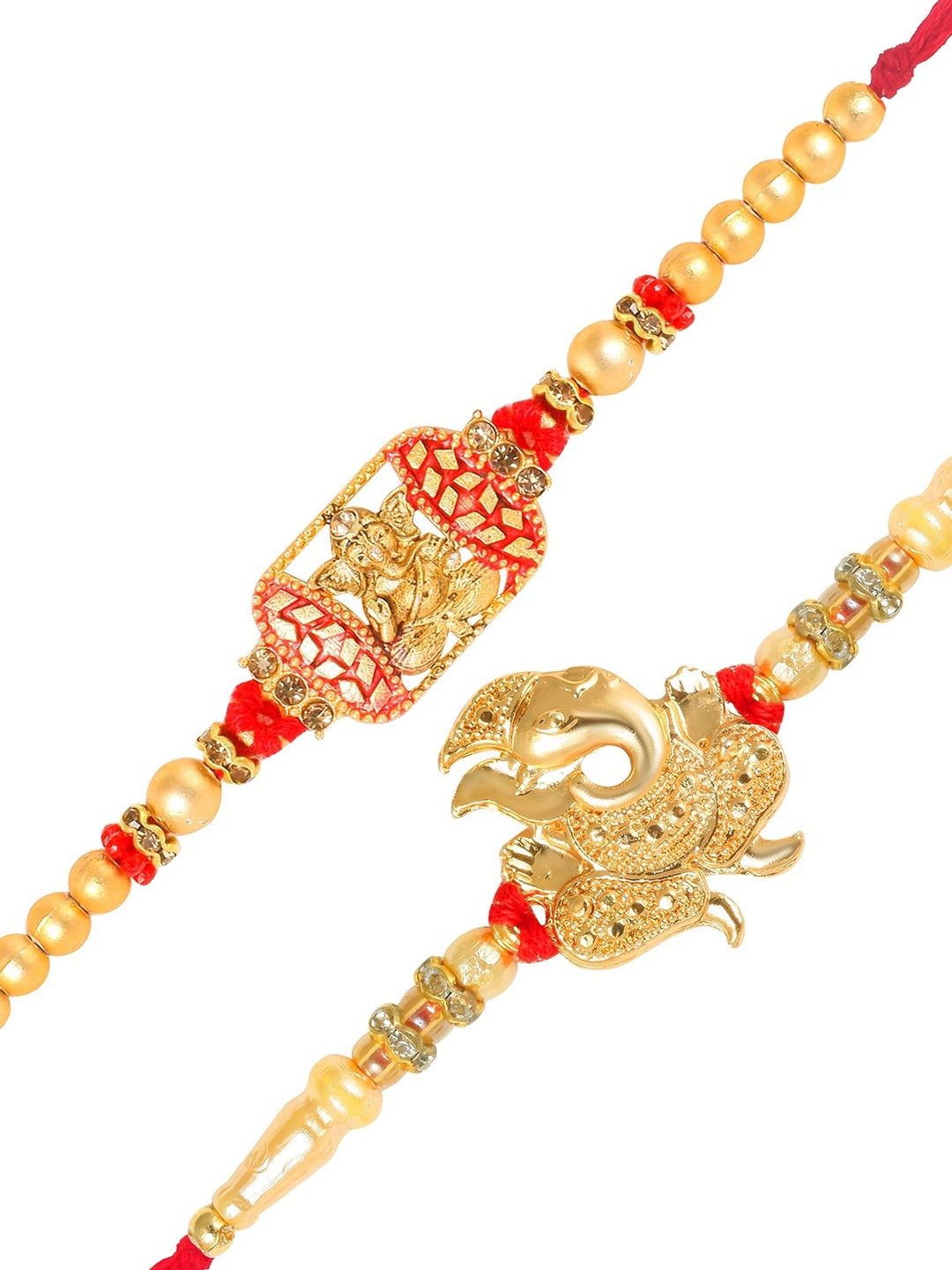 

Vighnaharta Set Of 2 Stones Studded & Beaded Rakhis, Gold