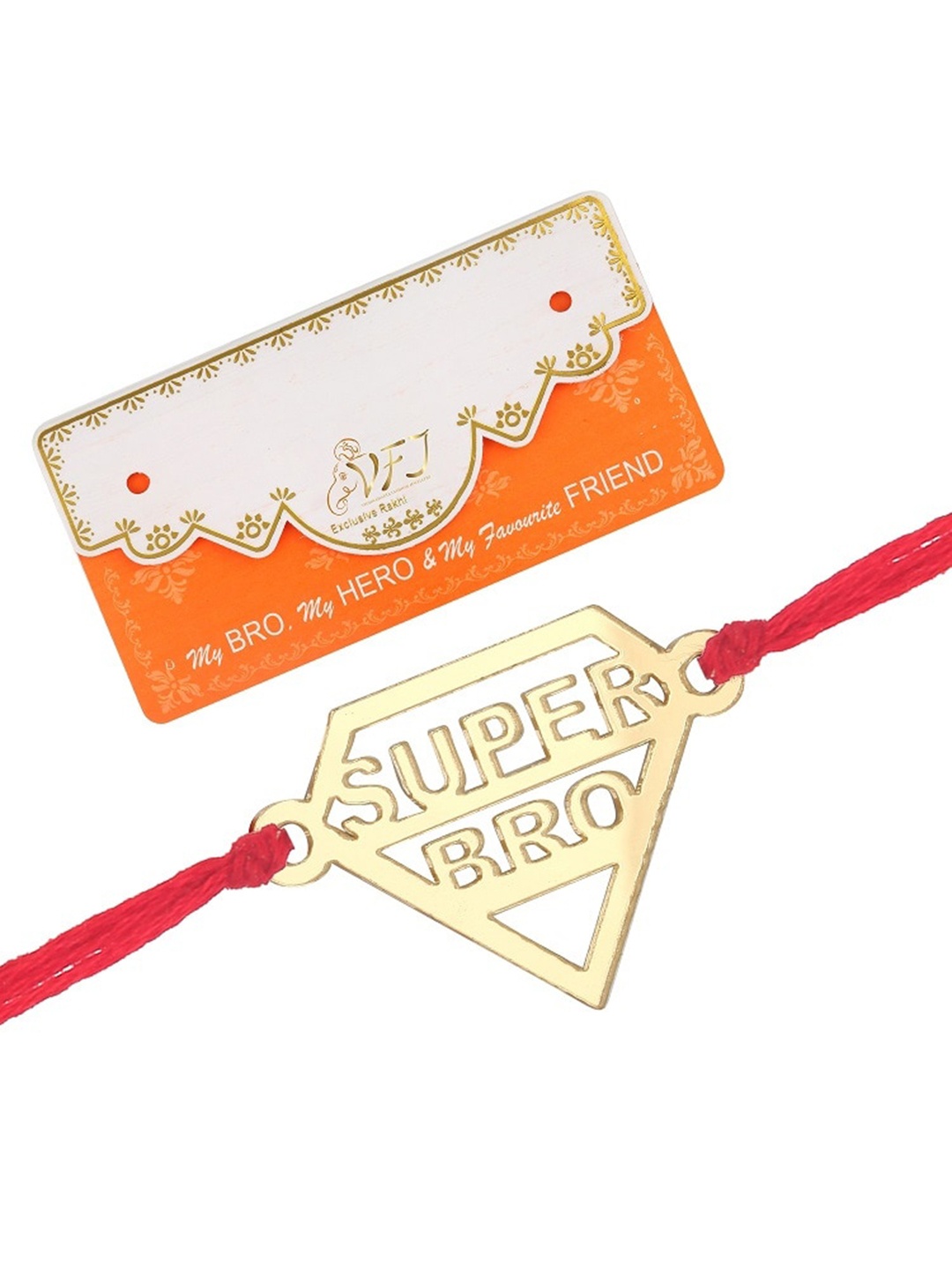 

Vighnaharta Men Set of 2 Super Bro & Cute Bro Charm StuddedRakhis With RoliChawal&Card, Gold