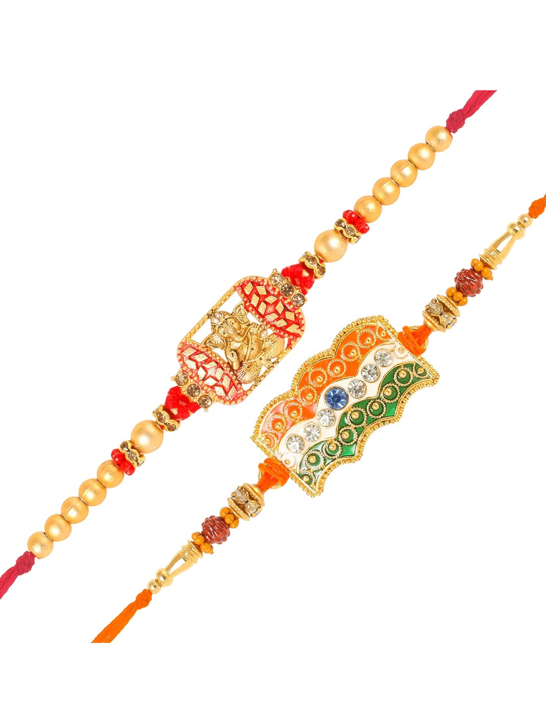 

Vighnaharta Men Set Of 2 Stones Studded & Beaded Rakhis, Gold