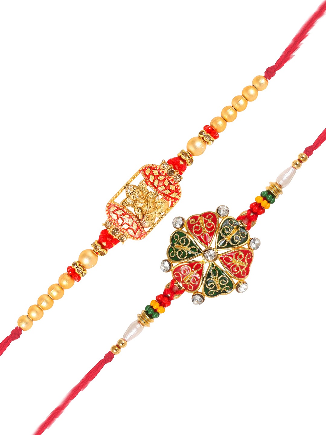 

Vighnaharta Set Of 2 Beaded Thread Rakhis, Gold