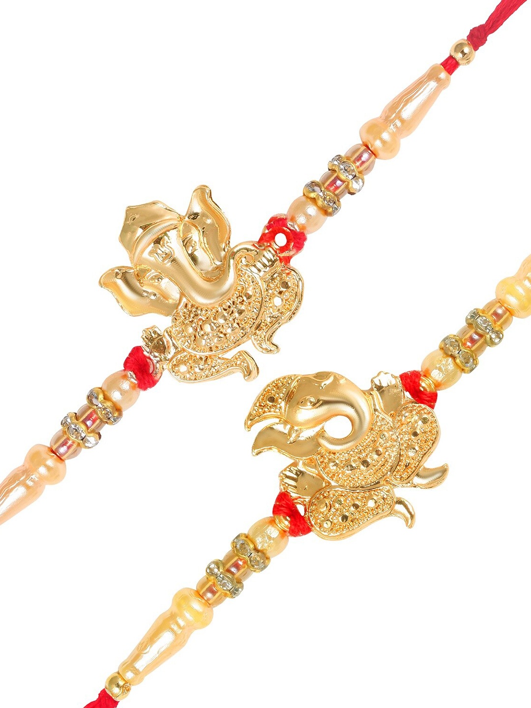 

Vighnaharta Men Set Of 2 Ganpati & Gajanan Rakhi With Roli & Chawal, Gold