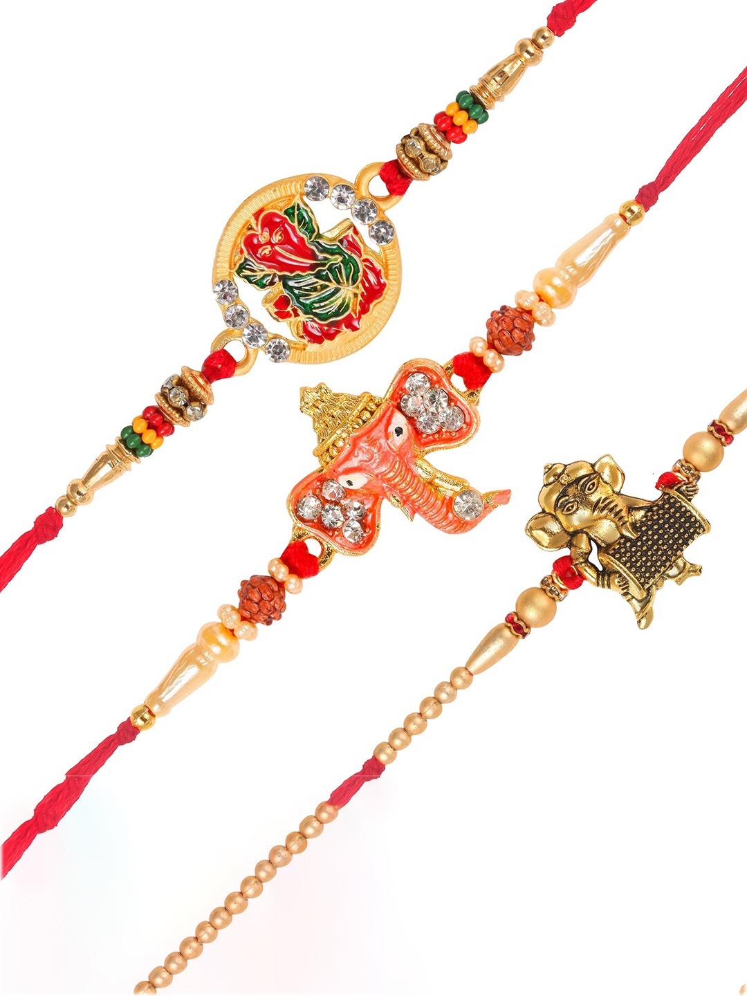 

Vighnaharta Men Set Of 3 Brother Thread Rakhi Combo, Gold