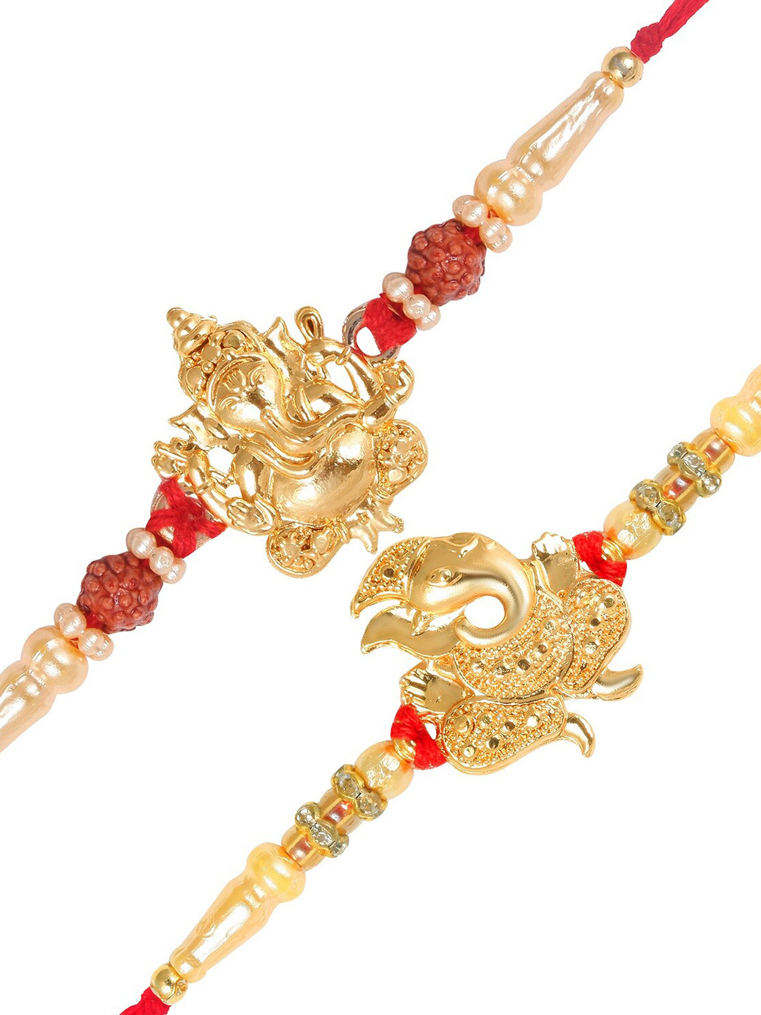 

Vighnaharta Men Set Of 2 Gajanan & Ganesh Rakhi With Roli & Chawal, Gold