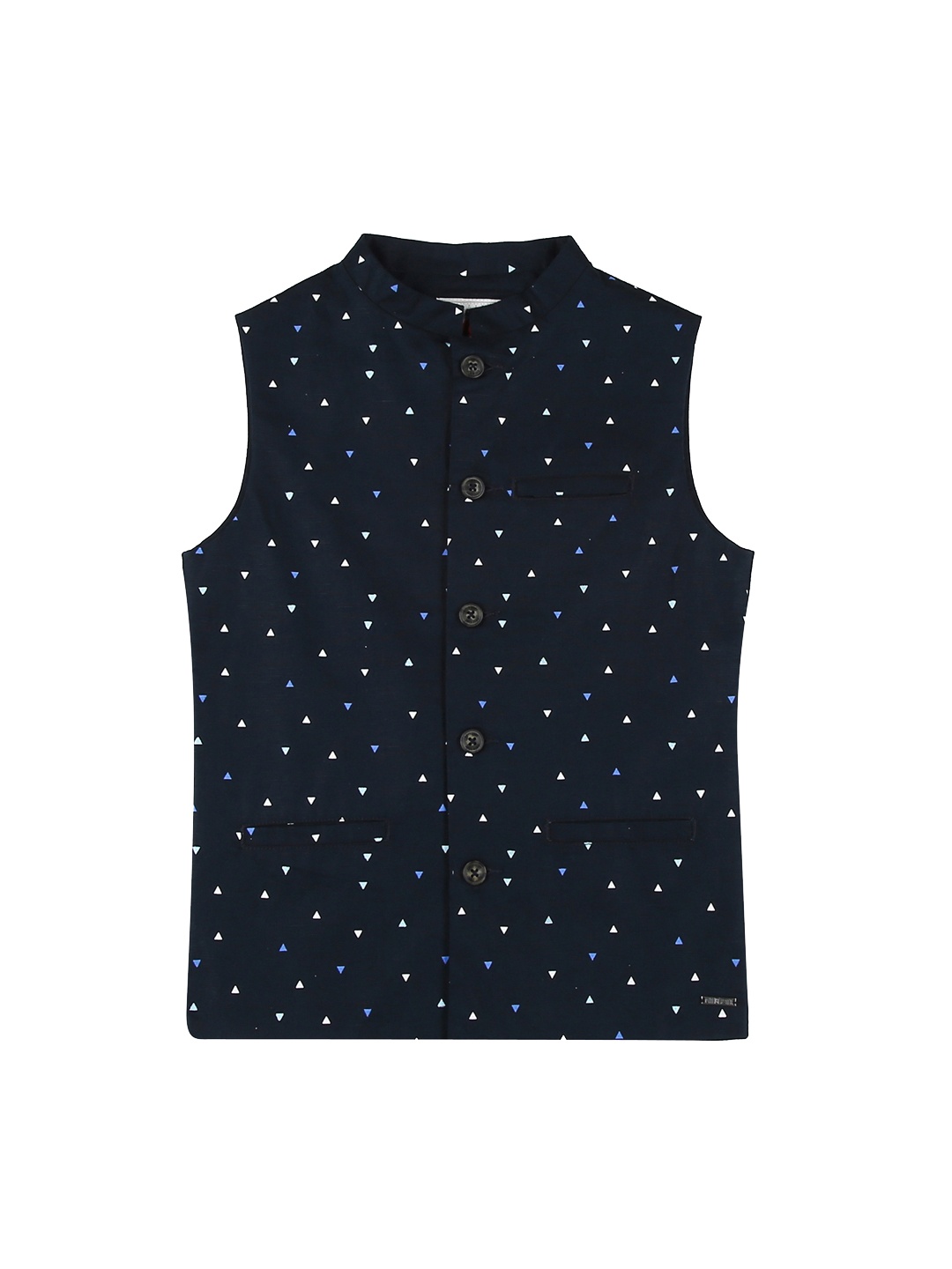 

Gini and Jony Boys Navy Blue Printed Open Front Jacket