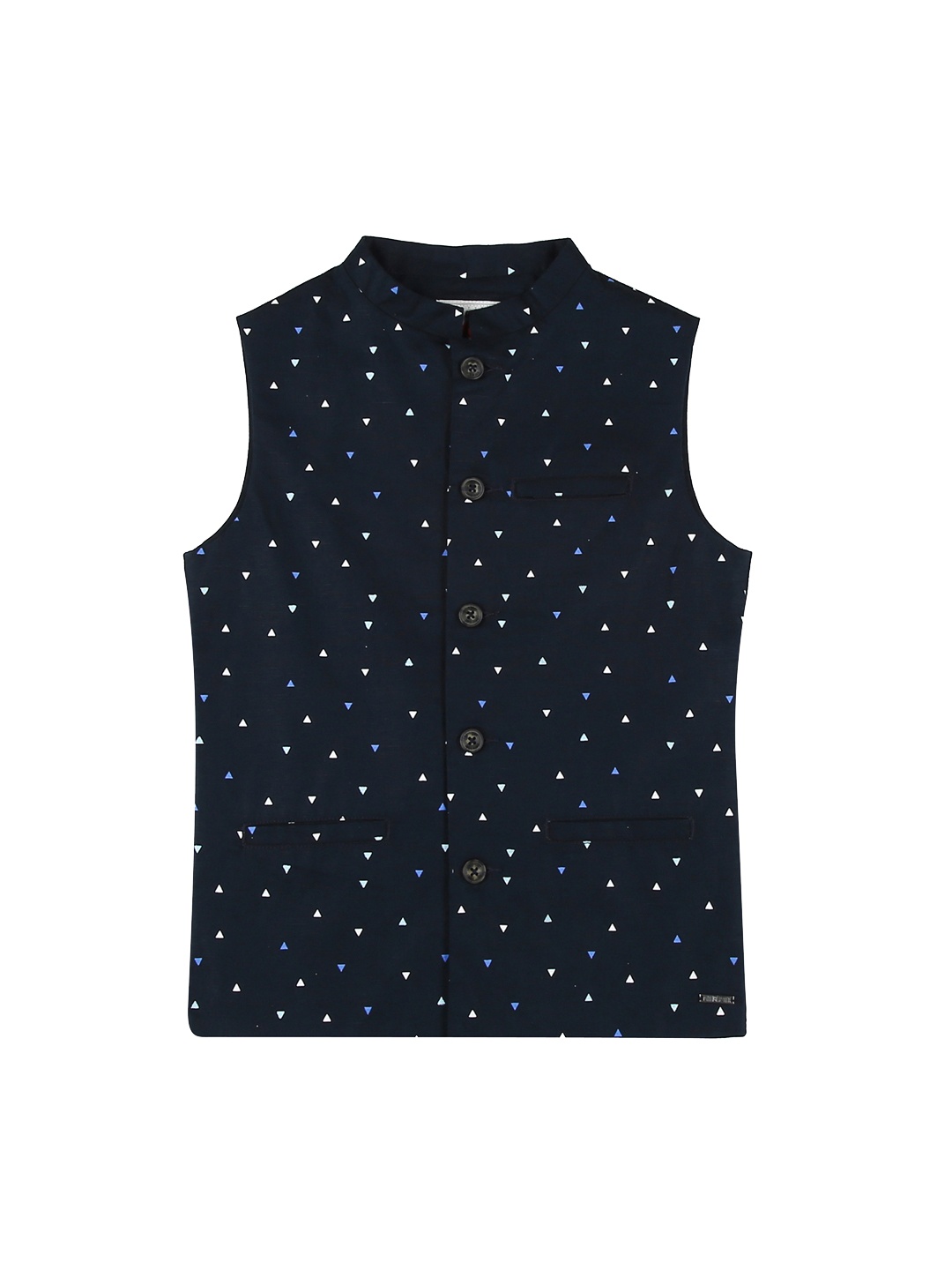 

Gini and Jony Boys Navy Blue Printed Open Front Jacket