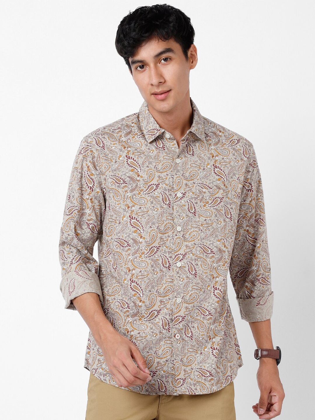 

VASTRADO Paisley Printed Opaque Cotton Casual Shirt, Beige