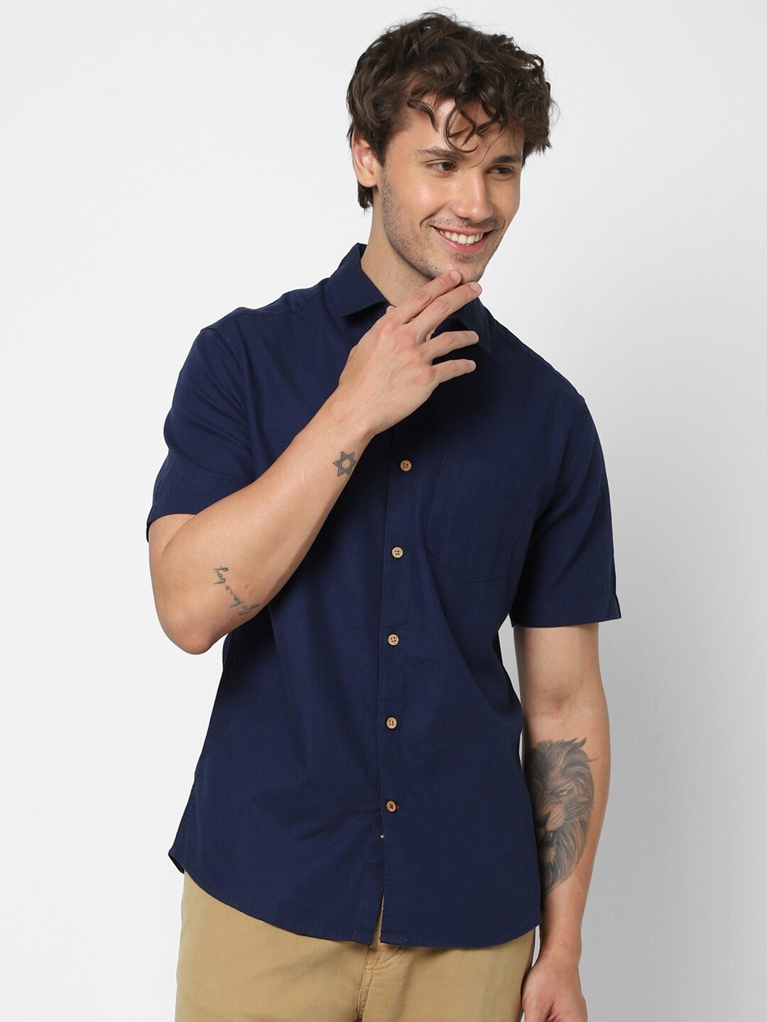 

VASTRADO Opaque Cotton Casual Shirt, Navy blue