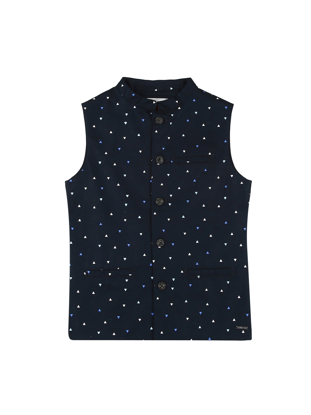 

Gini and Jony Boys Navy Blue Printed Open Front Jacket
