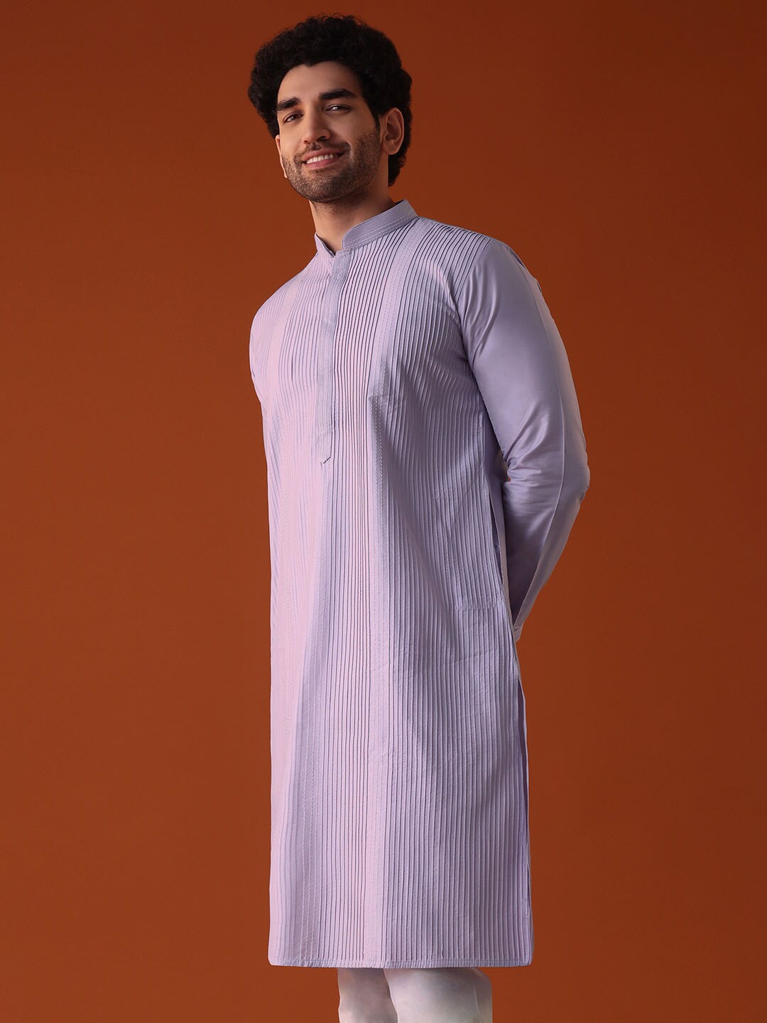 

KALKI Fashion Striped Embroidered Straight Kurta With Churidar, Purple