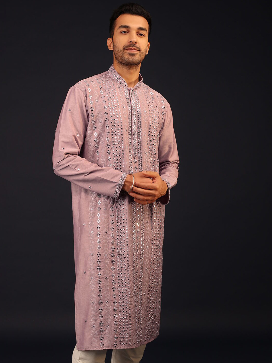

KALKI Fashion Embroidered Mirror Work Kurta with Churidar, Purple