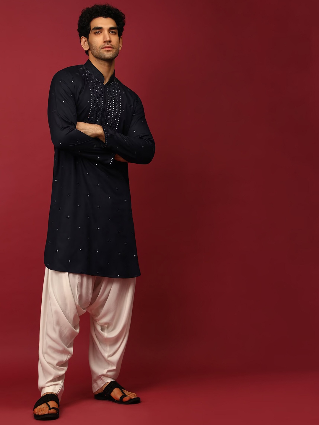 

KALKI Fashion Ethnic Motifs Embroidered Sequinned Kurta With Patiala, Black