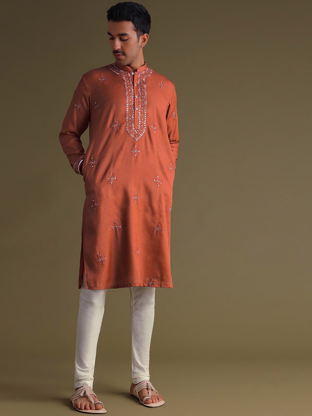 

KALKI Fashion Ethnic Motifs Embroidered Regular Thread Work Kurta With Churidar, Orange