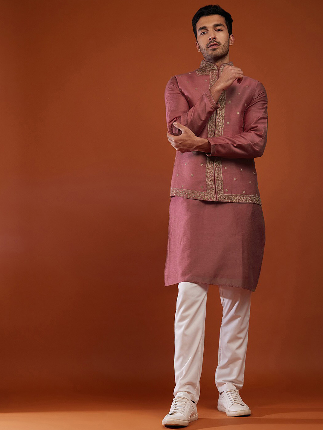 

KALKI Fashion Embroidered Kurta With Trousers & Jacket, Pink