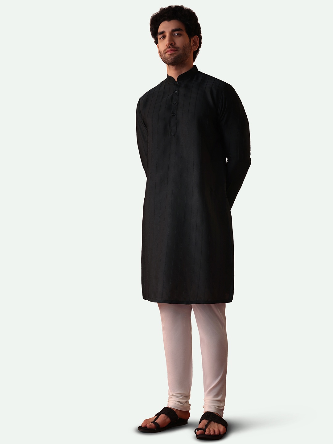 

KALKI Fashion Ethnic Motifs Embroidered Regular Kurta With Churidar, Black