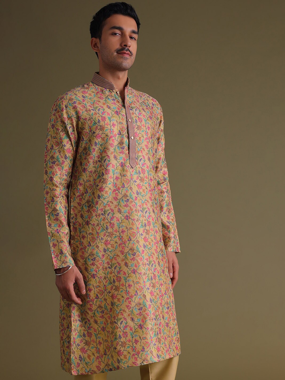 

KALKI Fashion Floral Printed Regular Kurta With Churidar, Brown