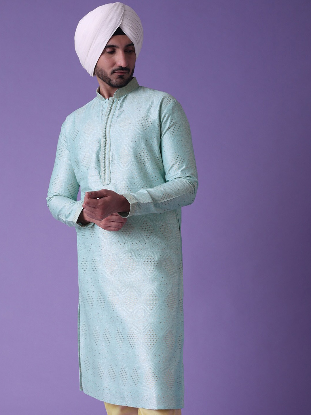 

KALKI Fashion Embroidered Beads and Stones Kurta with Churidar, Blue