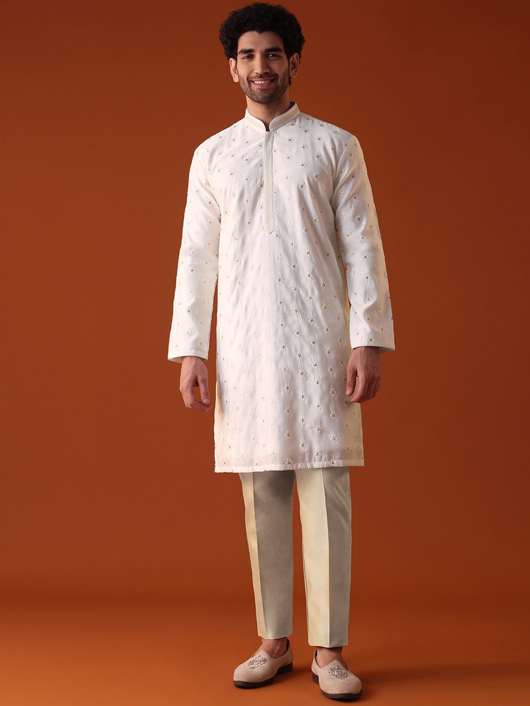 

KALKI Fashion Floral Embroidered Kurta with Trousers, White