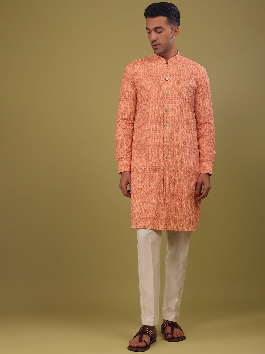 

KALKI Fashion Ethnic Motifs Printed Kurta With Trousers, Orange