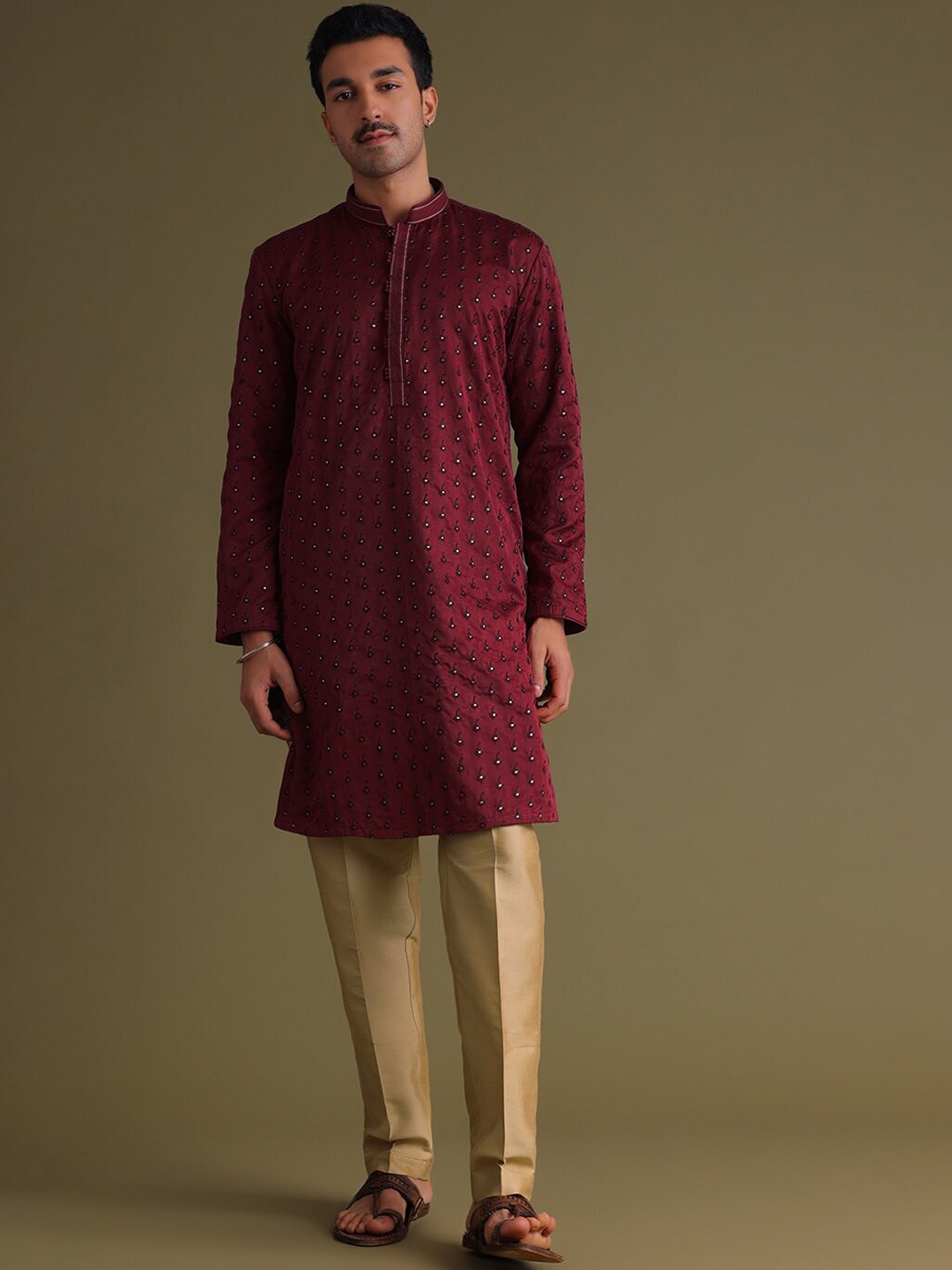 

KALKI Fashion Ethnic Motifs Embroidered Sequinned Kurta with Churidar, Red