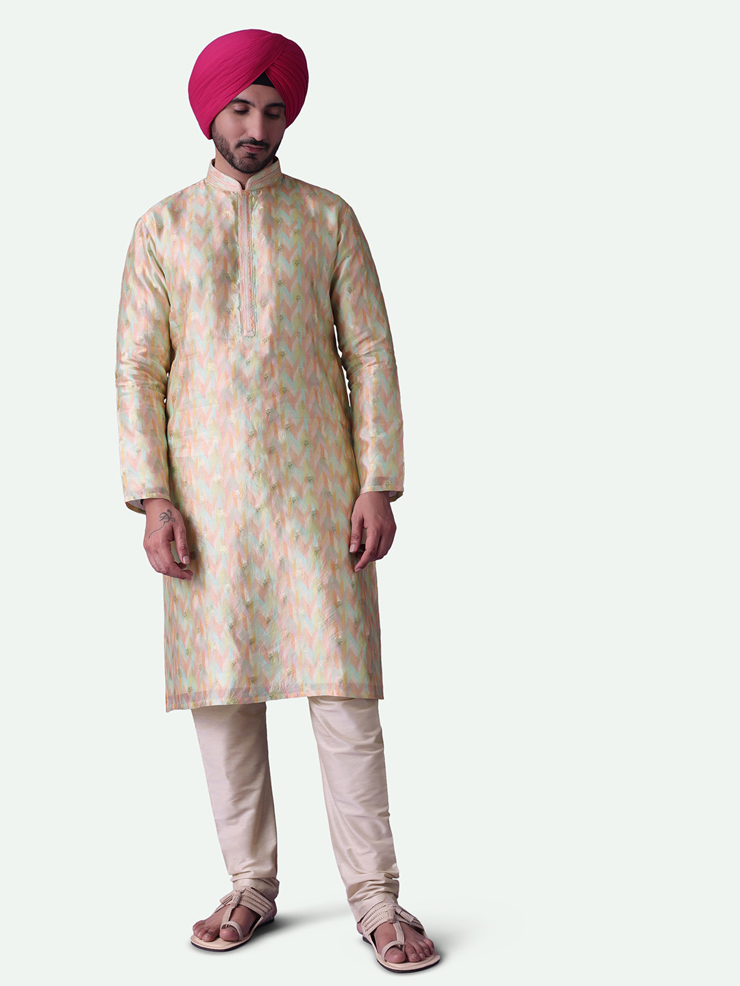 

KALKI Fashion Geometric Printed Regular Kurta with Churidar, Cream