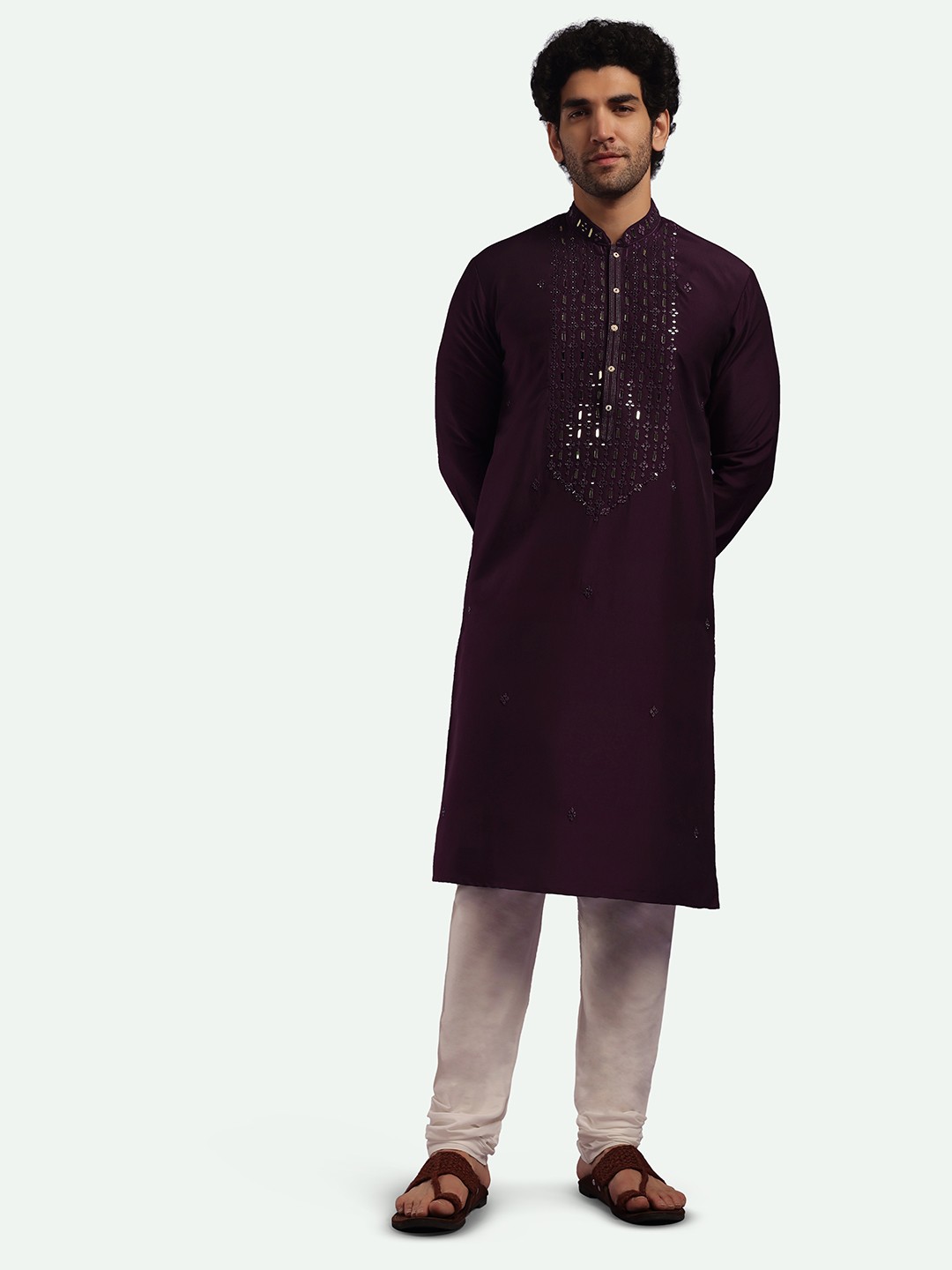 

KALKI Fashion Ethnic Motifs Yoke Design Regular Kurta with Churidar, Purple