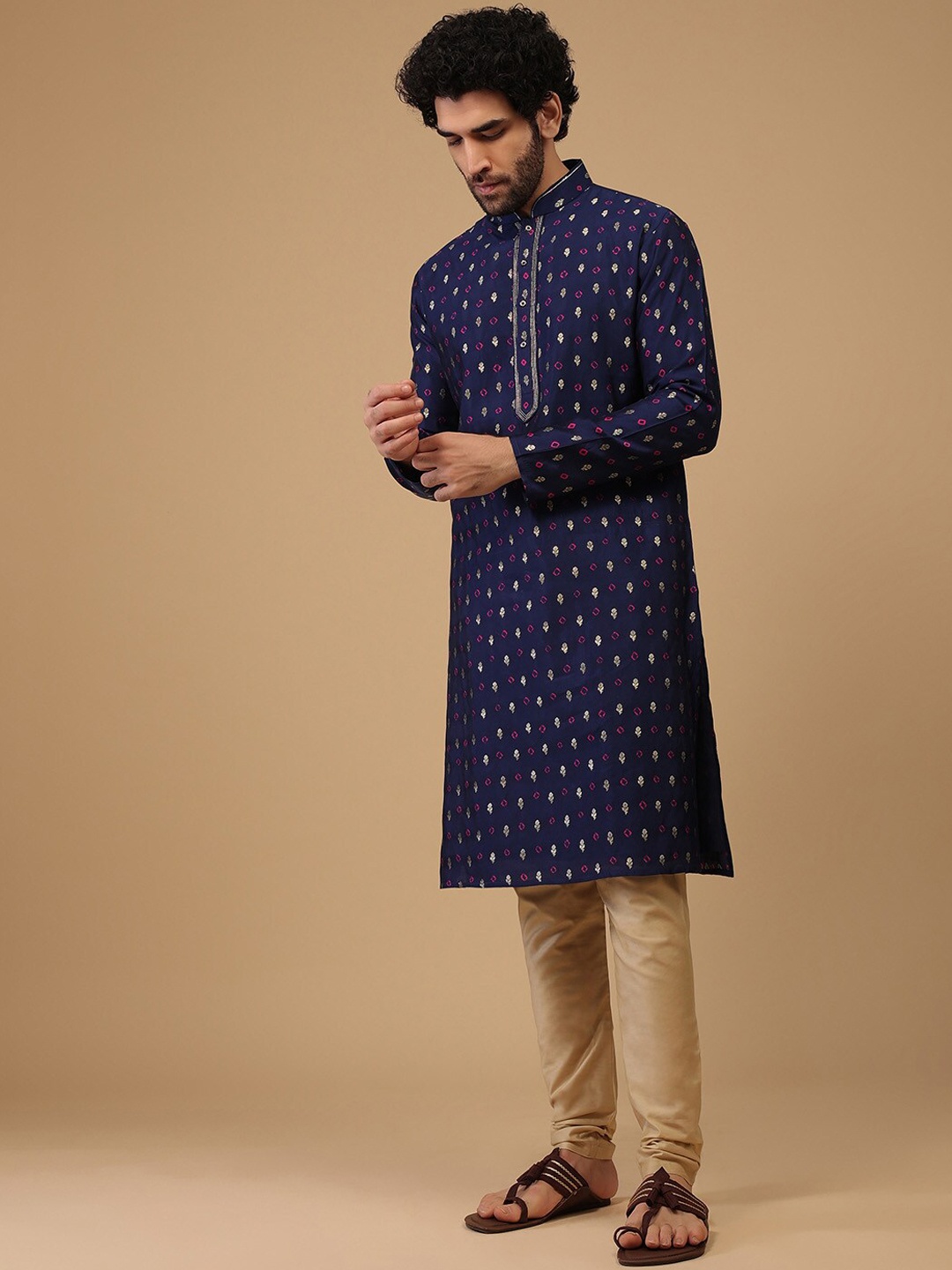 

KALKI Fashion Floral Woven Design Straight Kurta With Churidar, Blue