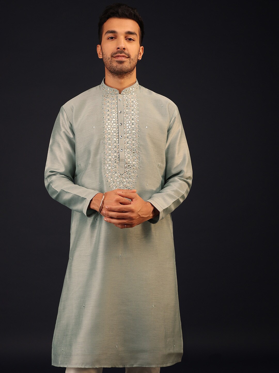

KALKI Fashion Embellished Yoke Design Regular Beads & Stones Kurta With Churidar, Green