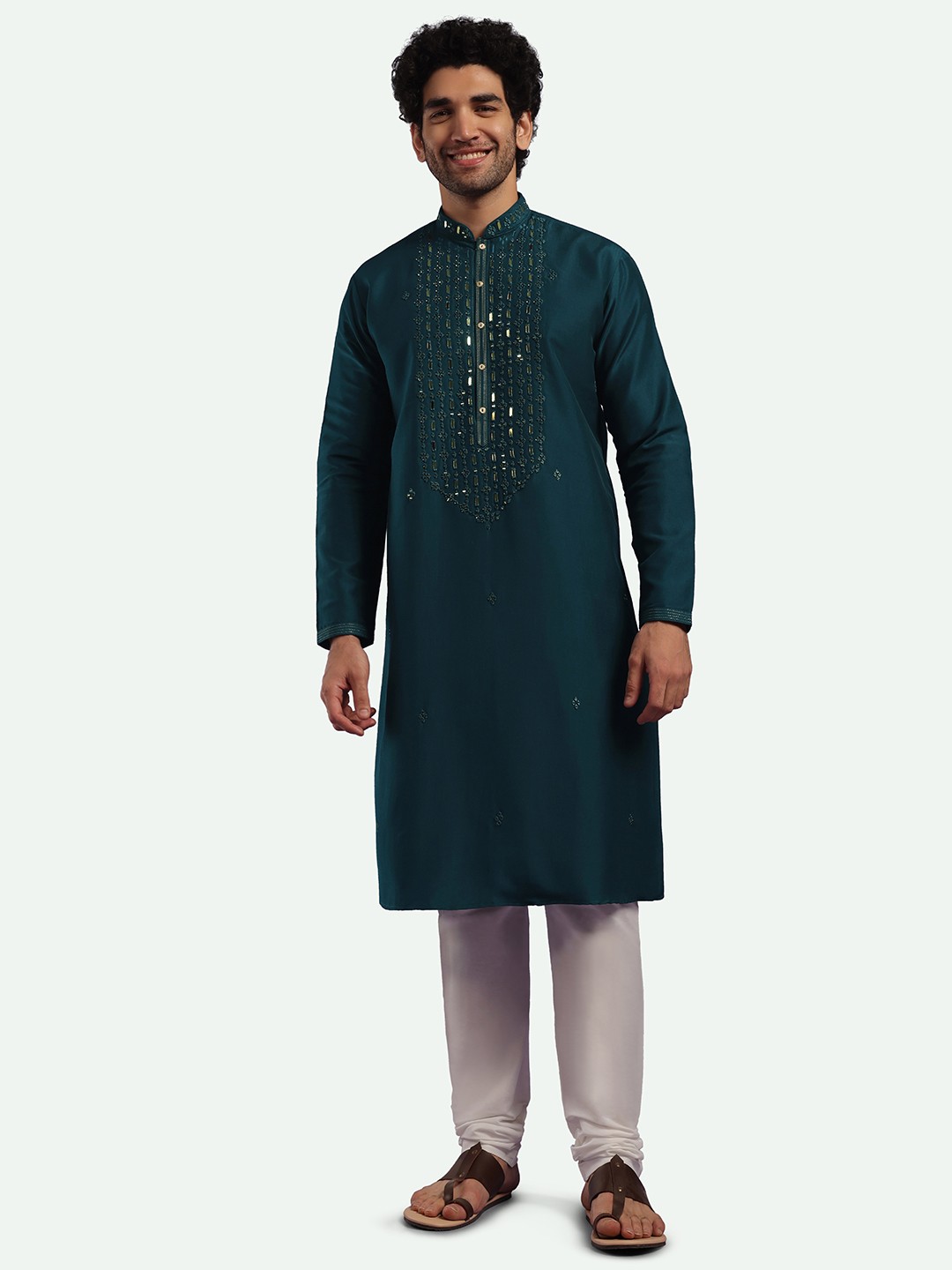

KALKI Fashion Yoke Design Regular Mirror Work Kurta with Churidar, Blue