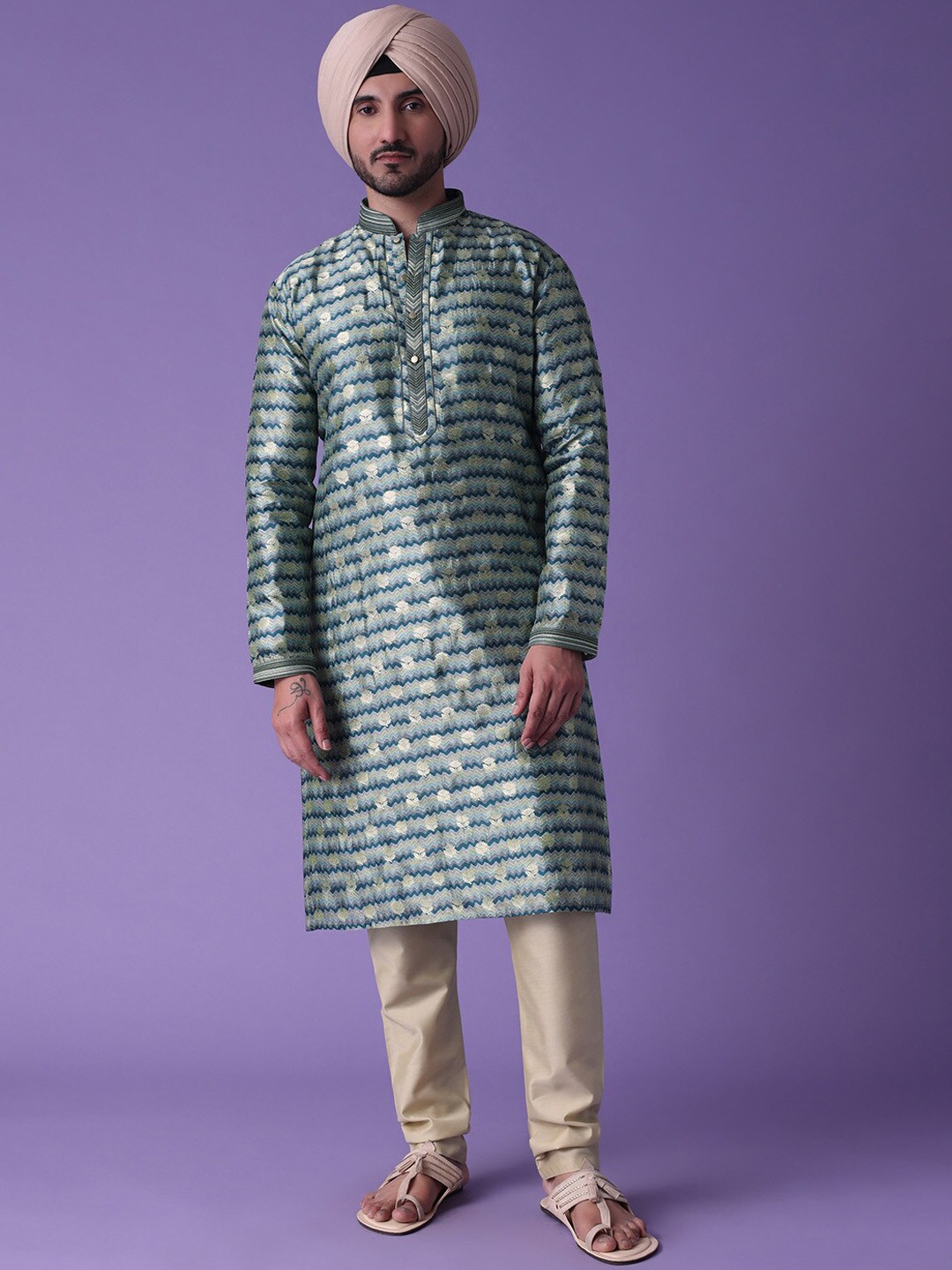 

KALKI Fashion Ethnic Motifs Printed Kurta With Churidar, Blue