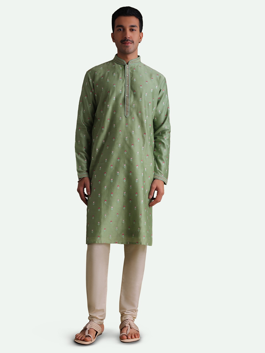 

KALKI Fashion Floral Embroidered Thread Work Kurta with Churidar, Green