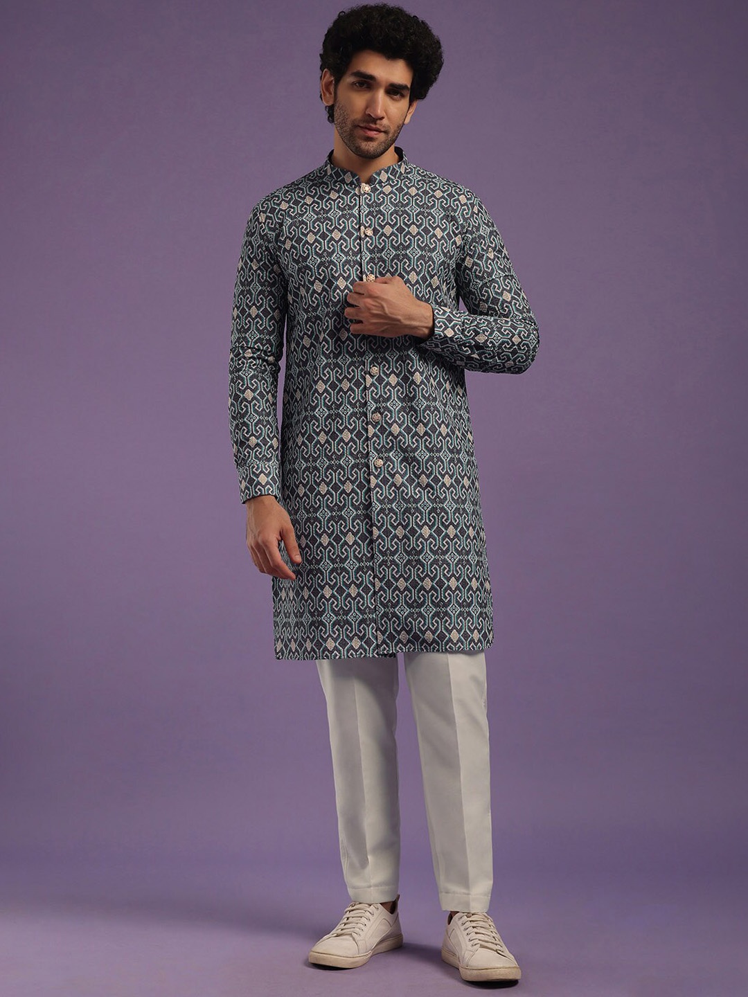 

KALKI Fashion Ethnic Motifs Printed Kurta With Trousers, Blue