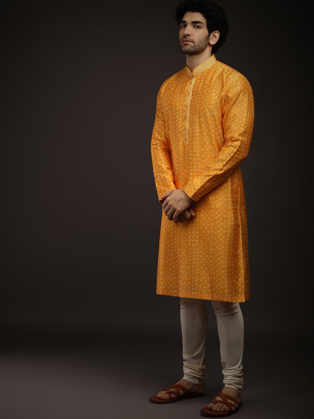 

KALKI Fashion Bandhani Printed Kurta With Churidar, Yellow