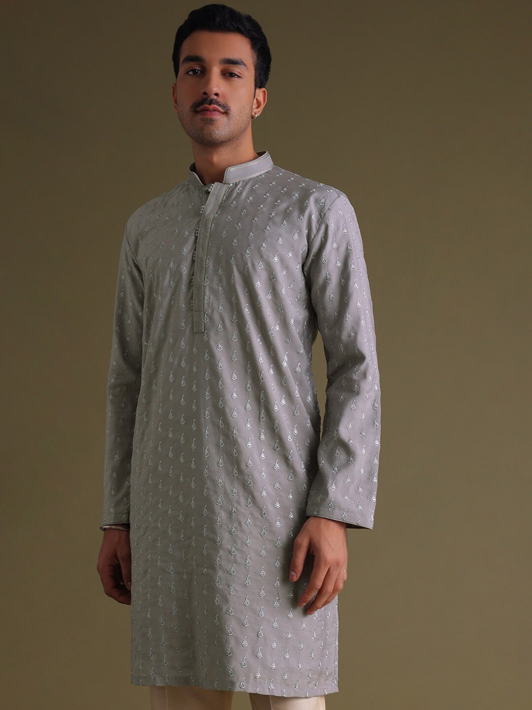 

KALKI Fashion Floral Embroidered Thread Work Kurta With Churidar, Grey