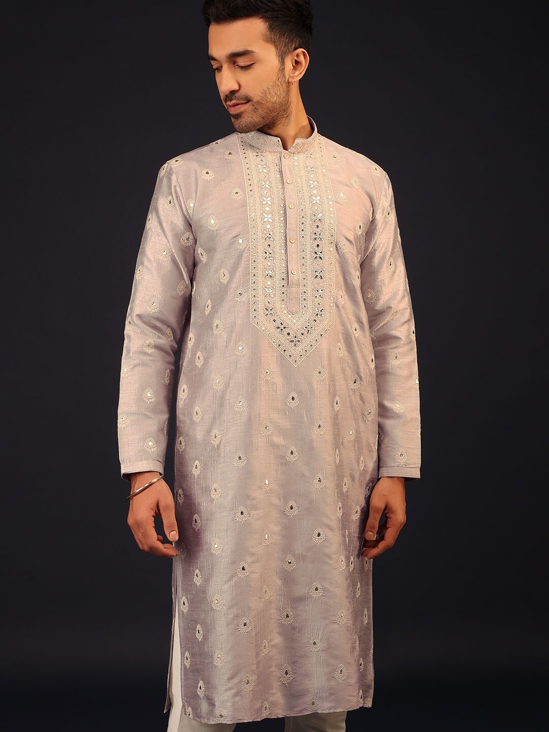 

KALKI Fashion Floral Embroidered Regular Kurta with Churidar, Grey