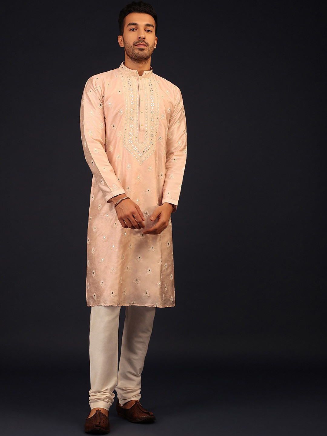 

KALKI Fashion Ethnic Motifs Embroidered Thread Work Kurta with Churidar, Peach