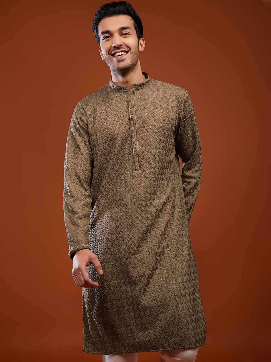 

KALKI Fashion Self Design Kurta With Churidar, Brown