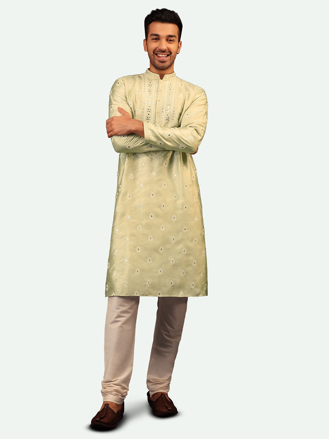 

KALKI Fashion Embroidered Sequinned Kurta with Churidar, Green